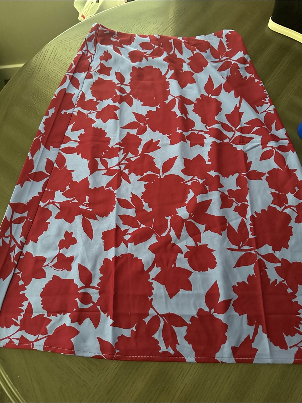 J. Crew Red Floral on Light Blue A-Line Skirt